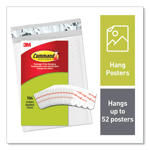 Command™ Poster Strips, Removable, Holds Up to 1 lb per Pair, Small, 0.63 x 1.75, White, 104/Pack