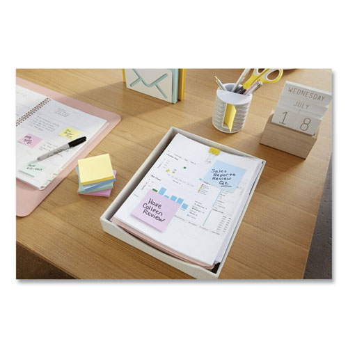 Image of Post-It® Notes Super Sticky Recycled Notes In Wanderlust Pastels Collection Colors, 3" X 3", 65 Sheets/Pad, 6 Pads/Pack