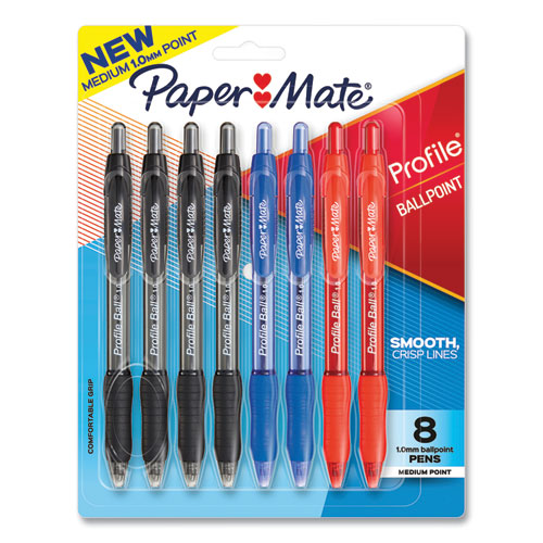 Paper Mate® Profile Ballpoint Pen, Retractable, Medium 1 mm, Assorted Ink and Barrel Colors, 8/Pack