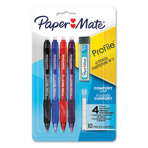 Paper Mate® Profile Mechanical Pencils, 0.7 Mm, Hb (#2), Black Lead, Assorted Barrel Colors, 4/Pack