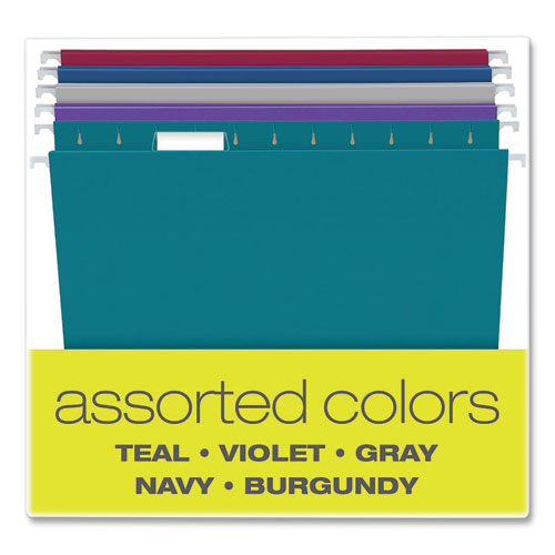 Recycled Hanging File Folders, Letter Size, 1/5-Cut Tabs, Assorted Colors, 25/Box
