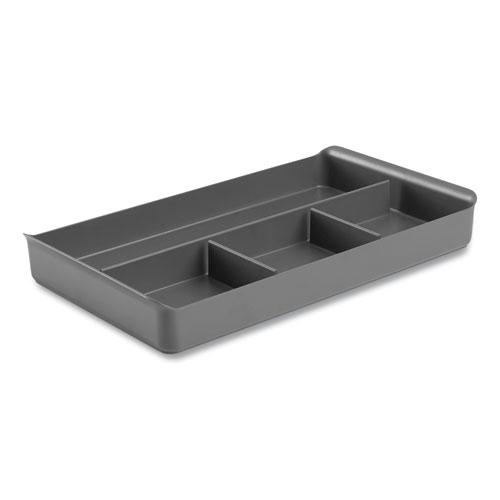 The Get-It-Together Drawer Organizer, 4 Compartments, 13.5 x 7.75 x 2, Polystyrene Plastic, Dark Gray