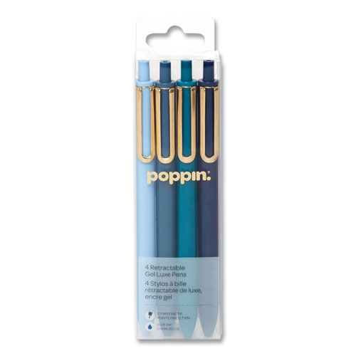 Luxe Gel Pen, Retractable, Fine 0.7 mm, Blue Ink, Assorted Barrel Colors, 4/Pack