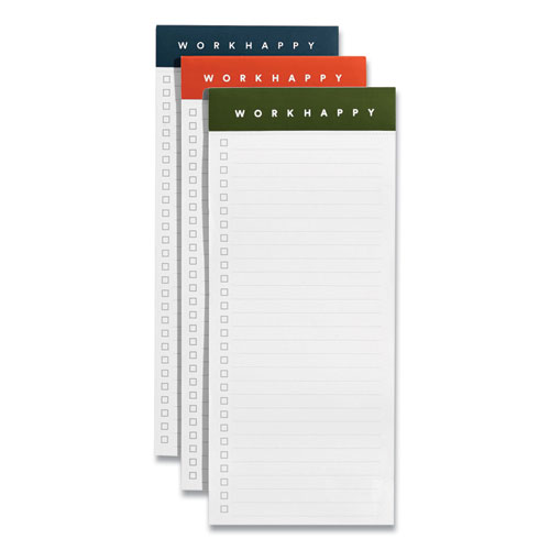 Work Happy Magnetic List Pads, Assorted Headband Colors, List-Management Format, 3.5 x 8.25, White, 50 Sheets, 3/Pack