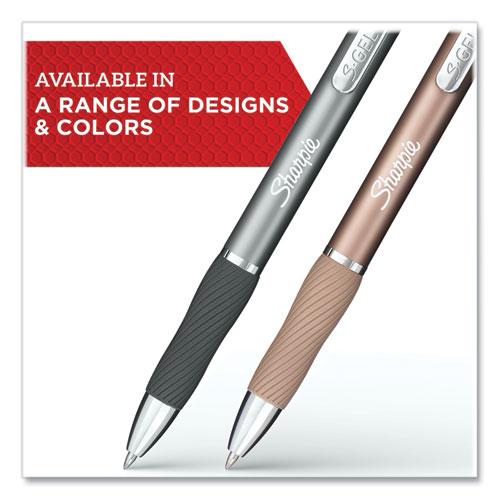 S-Gel Premium Metal Barrel Gel Pen, Retractable, Medium 0.7 mm, Black Ink, Champagne Barrel, 2/Pack