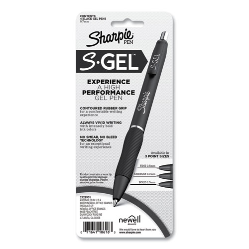 S-Gel Fashion Barrel Gel Pen, Retractable, Medium 0.7 mm, Black Ink, Pearl White Barrel, 4/Pack