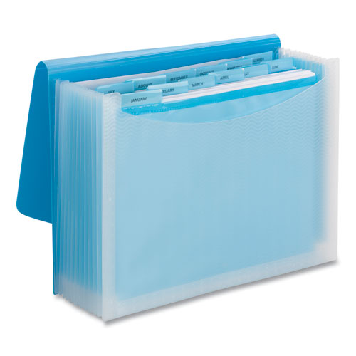 Image of Smead™ Poly Expanding Folders, 12 Sections, Cord/Hook Closure, 1/6-Cut Tabs, Letter Size, Teal/Clear