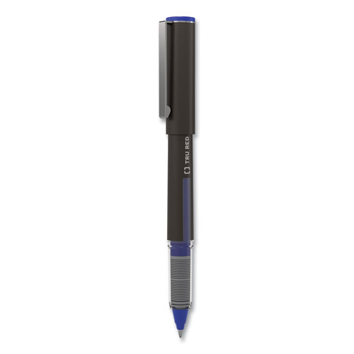 Tru Red™ Roller Ball Pen, Stick, Fine 0.5 Mm, Blue Ink, Black Barrel, 3/Pack