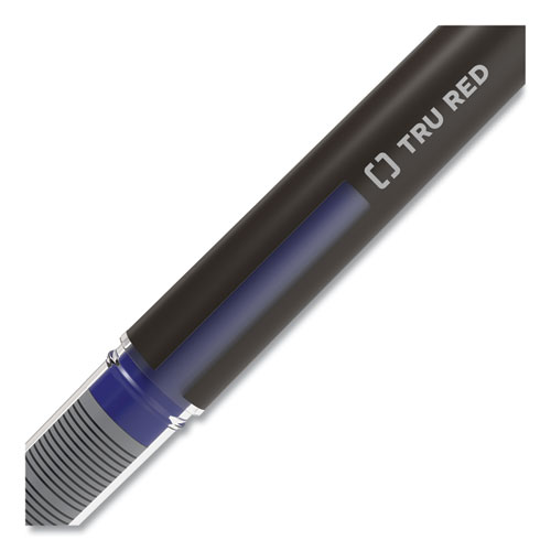 Image of Tru Red™ Roller Ball Pen, Stick, Fine 0.5 Mm, Blue Ink, Black Barrel, 3/Pack