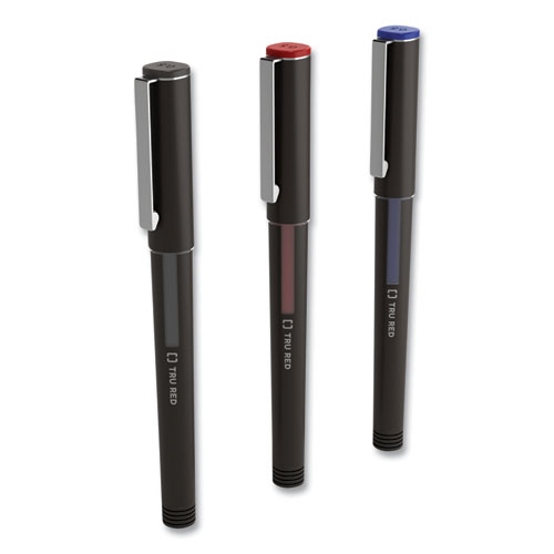 Tru Red™ Roller Ball Pen, Stick, Fine 0.5 Mm, Assorted Ink Colors, Black Barrel, 3/Pack