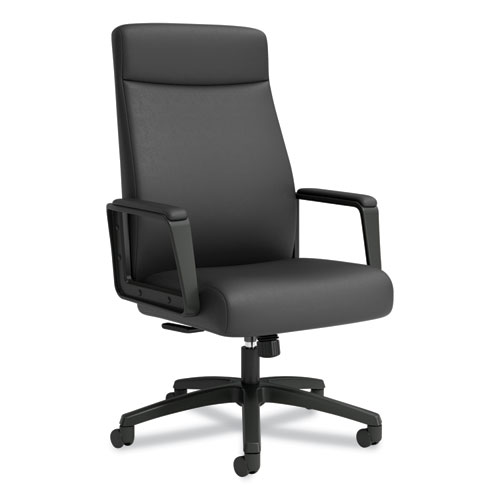Image of Prestige Bonded Leather Manager Chair, Supports Up to 275 lb, Black Seat/Back, Black Base