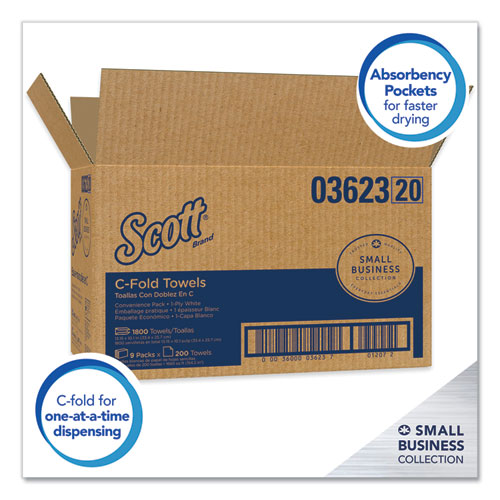 Essential C-Fold Towels for Business, Convenience Pack, 1-Ply, 10.13 x 13.15, White, 200/Pack, 9 Packs/Carton