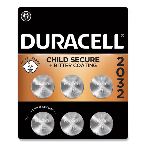 Duracell® Lithium Coin Batteries With Bitterant, 2032, 6/Pack