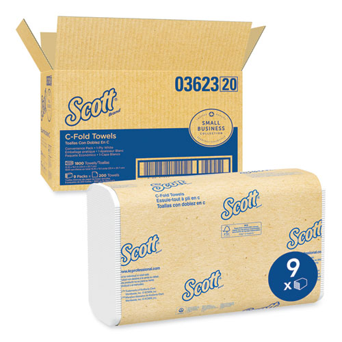 Image of Scott® Essential C-Fold Towels For Business, Convenience Pack, 1-Ply, 10.13 X 13.15, White, 200/Pack, 9 Packs/Carton