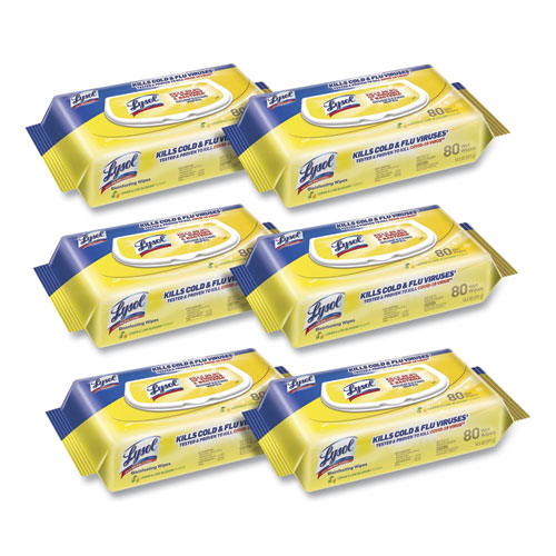 LYSOL® Brand Disinfecting Wipes Flatpacks, 6.69 x 7.87, Lemon and Lime Blossom, 80 Wipes/Flat Pack, 6 Flat Packs/Carton