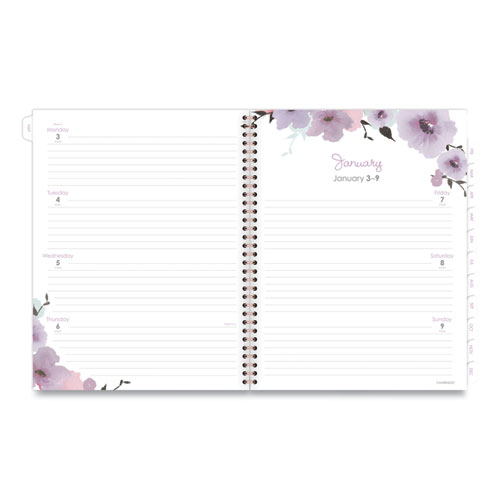 Mina Weekly/Monthly Planner, Main Floral Artwork, 11 x 8.5, White/Violet/Peach Cover, 12-Month (Jan to Dec): 2024