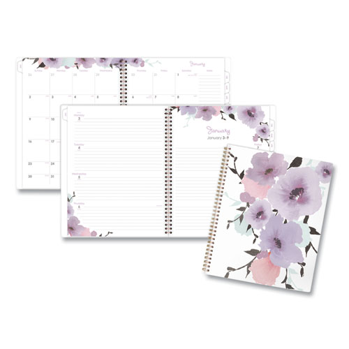 Cambridge® Mina Weekly/Monthly Planner, Main Floral Artwork, 11 X 8.5, White/Violet/Peach Cover, 12-Month (Jan To Dec): 2024