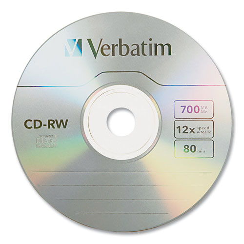 Image of Verbatim® Cd-Rw Rewritable Disc, 700 Mb/80 Min, 12X, Spindle, Silver, 25/Pack