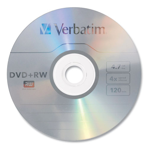Image of Verbatim® Dvd+Rw Rewritable Disc, 4.7 Gb, 4X, Slim Jewel Case, Silver, 10/Pack