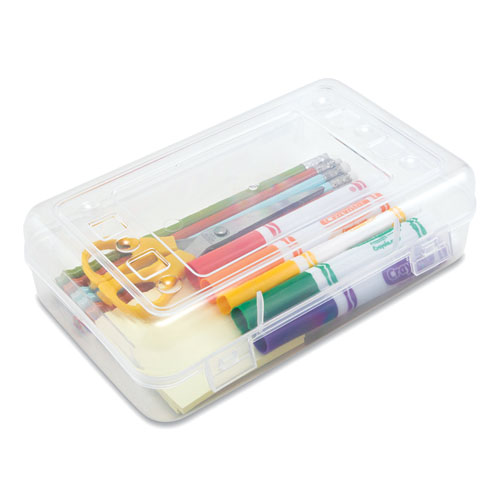 Image of Gem Polypropylene Pencil Box with Lid, Polypropylene, 8.5 x 5.25 x 2.5, Clear