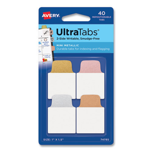 Ultra Tabs Repositionable Tabs, Mini Tabs: 1" x 1.5", 1/5-Cut, Assorted Metallic Colors, 1" Wide, 40/Pack