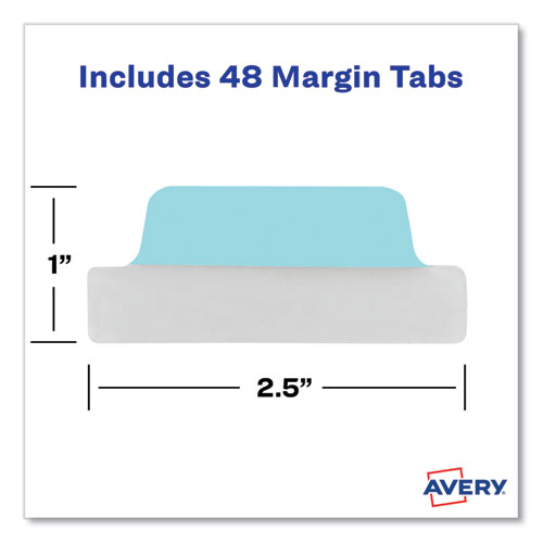 Image of Avery® Ultra Tabs Repositionable Tabs, Margin Tabs: 2.5" X 1", 1/5-Cut, Assorted Pastel Colors, 48/Pack
