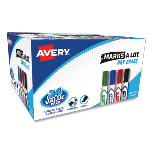 MARKS A LOT Desk-Style Dry Erase Marker Value Pack, Broad Chisel Tip, Assorted Colors, 24/Pack (98188)