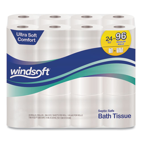 Premium Bath Tissue, Septic Safe, 2-Ply, White, 4 x 3.9, 284 Sheets/Roll, 24 Rolls/Carton