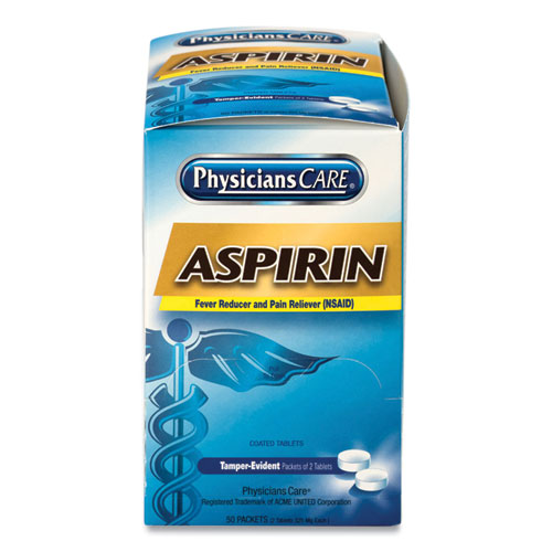 Image of Physicianscare® Aspirin Medication, Two-Pack, 50 Packs/Box
