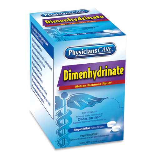 Dimenhydrinate (Motion Sickness) Tablets, 2/Pack, 50 Pack/Box