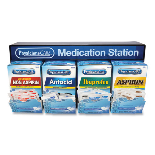 Physicianscare® Medication Station, Aspirin, Ibuprofen, Non Aspirin Pain Reliever, Antacid