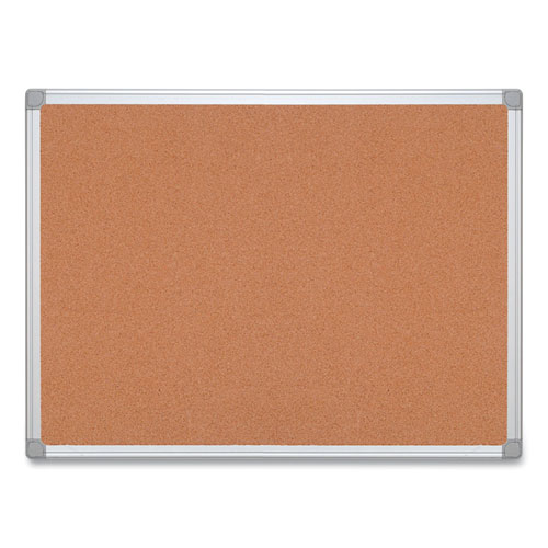 Earth Cork Board, 36 x 24, Tan Surface, Silver Aluminum Frame