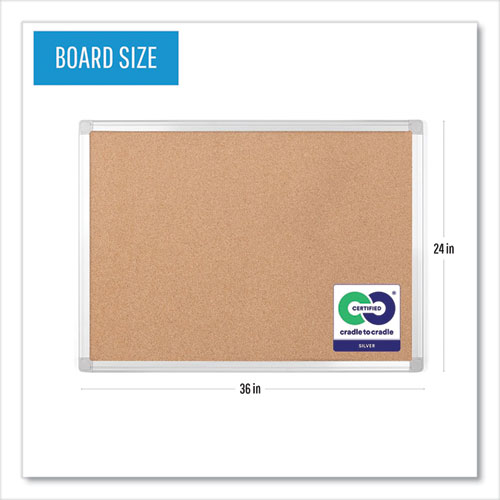 Earth Cork Board, 36 x 24, Tan Surface, Silver Aluminum Frame