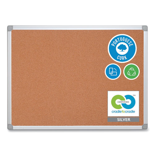 Earth Cork Board, 48 x 36, Tan Surface, Silver Aluminum Frame