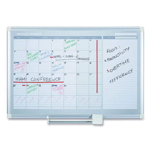 Magnetic Dry Erase Calendar Board, One Month, 48 x 36, White Surface, Silver Aluminum Frame