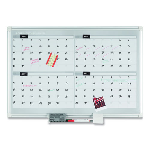 Image of Mastervision® Magnetic Dry Erase Calendar Board, Four Month, 48 X 36, White Surface, Silver Aluminum Frame