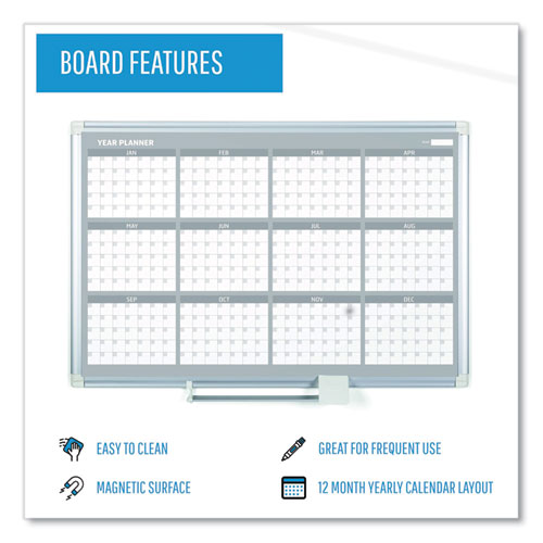 Image of Mastervision® Magnetic Dry Erase Calendar Board, 12-Month, 48 X 36, White Surface, Silver Aluminum Frame