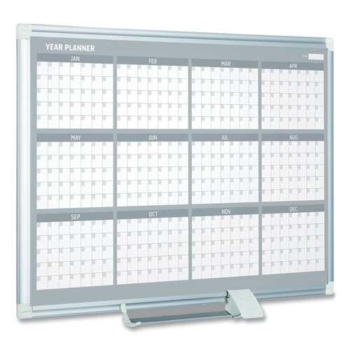 Magnetic Dry Erase Calendar Board, 12-Month, 48 x 36, White Surface, Silver Aluminum Frame
