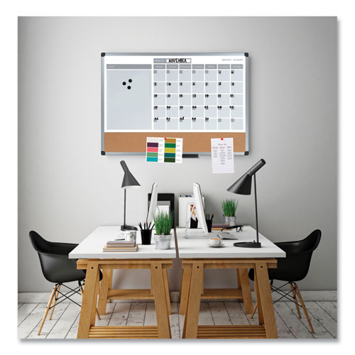 3-in-1 Calendar Planner, 36 x 24, White Surface, Silver Aluminum Frame