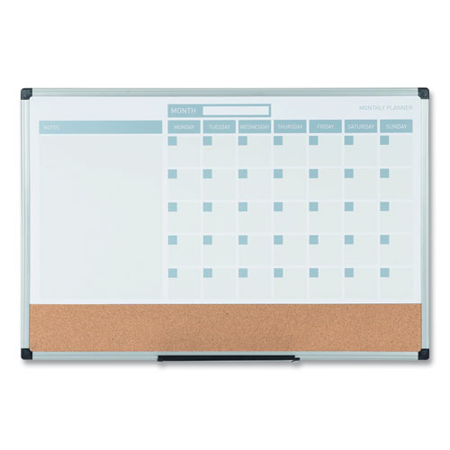3-in-1 Calendar Planner, 36 x 24, White Surface, Silver Aluminum Frame