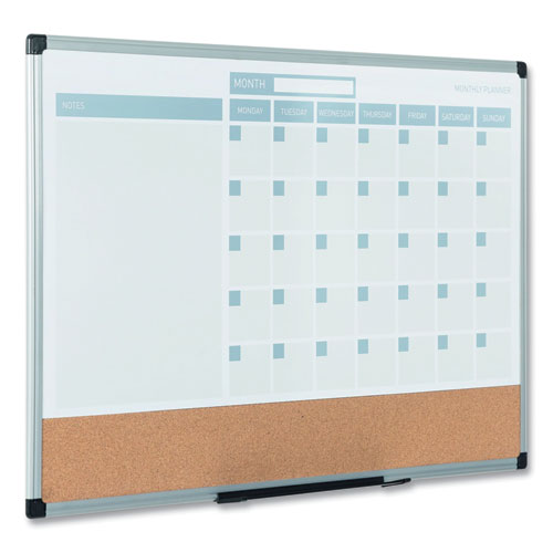 Image of Mastervision® 3-In-1 Planner Board, 24 X 18, Tan/White/Blue Surface, Silver Aluminum Frame