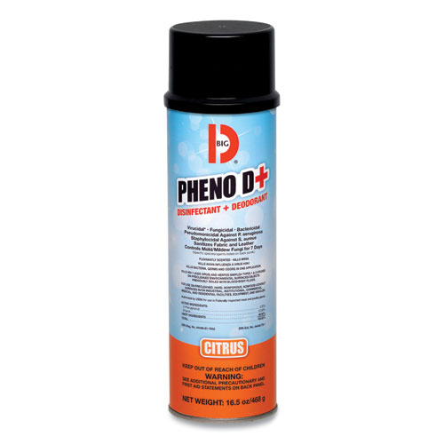 Image of Big D Industries Pheno D+ Aerosol Disinfectant/Deodorizer, Citrus Scent, 16.5 Oz Aerosol Spray Can, 12/Carton