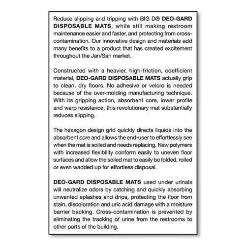 Deo-Gard Disposable Urinal Mat, Charcoal, Mountain Air, 17.5 x 20.5, 6/Carton