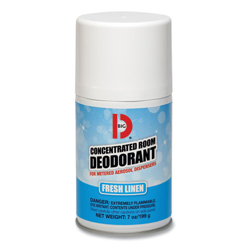 Image of Big D Industries Metered Concentrated Room Deodorant, Fresh Linen Scent, 7 Oz Aerosol Spray, 12/Box