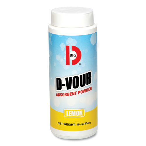 Image of Big D Industries D-Vour Absorbent Powder, Lemon, 16 Oz Canister, 6/Carton