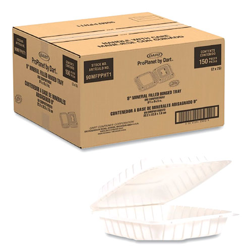 Image of Dart® Proplanet Hinged Lid Containers, Single Compartment, 9 X 8.8 X 3, White, Plastic, 150/Carton