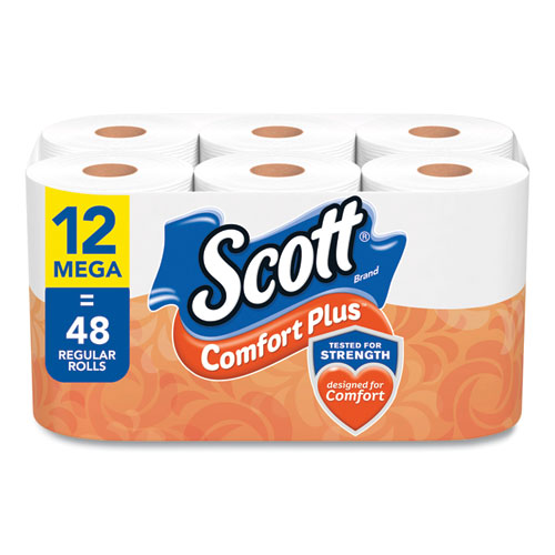 Image of ComfortPlus Toilet Paper, Mega Roll, Septic Safe, 1-Ply, White, 425 Sheets/Roll, 12 Rolls/Pack