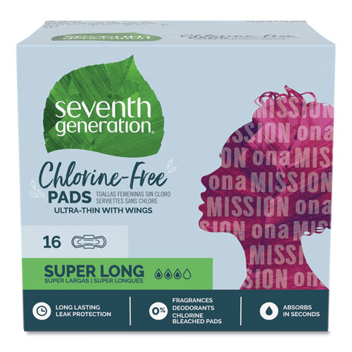 Seventh Generation® Chlorine-Free Ultra Thin Pads with Wings, Super Long, 16/Pack