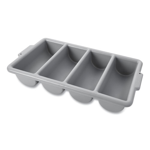 Cutlery Bin, 4 Compartments, Plastic, 11.5 x 21.25 x 3.75, Plastic, Gray