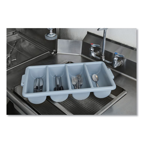 Image of Rubbermaid® Commercial Cutlery Bin, 4 Compartments, Plastic, 11.5 X 21.25 X 3.75, Plastic, Gray